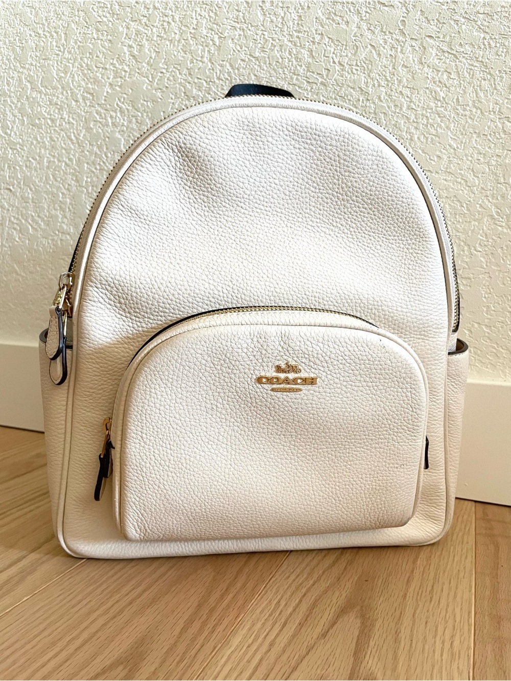 COACH Court Backpack in Pebble Leather (Chalk/White) School Fall Academia Preppy - Picture 1 of 12